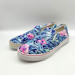 Lilly Pulitzer Julie Slip On Casual Shoes Canvas Womens Size 10 Blue Tropical
